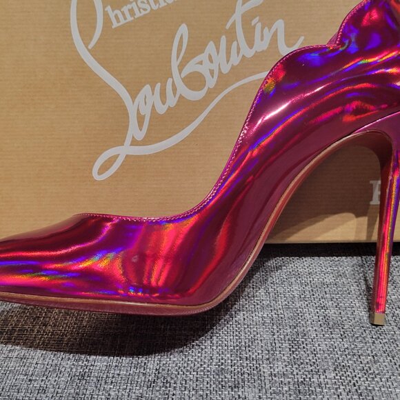 BRAND NEW LOUBOUTIN Metallic Pink Patent Hot Chick 100 Pump IT 38 New &Box &Bag - Picture 12 of 16